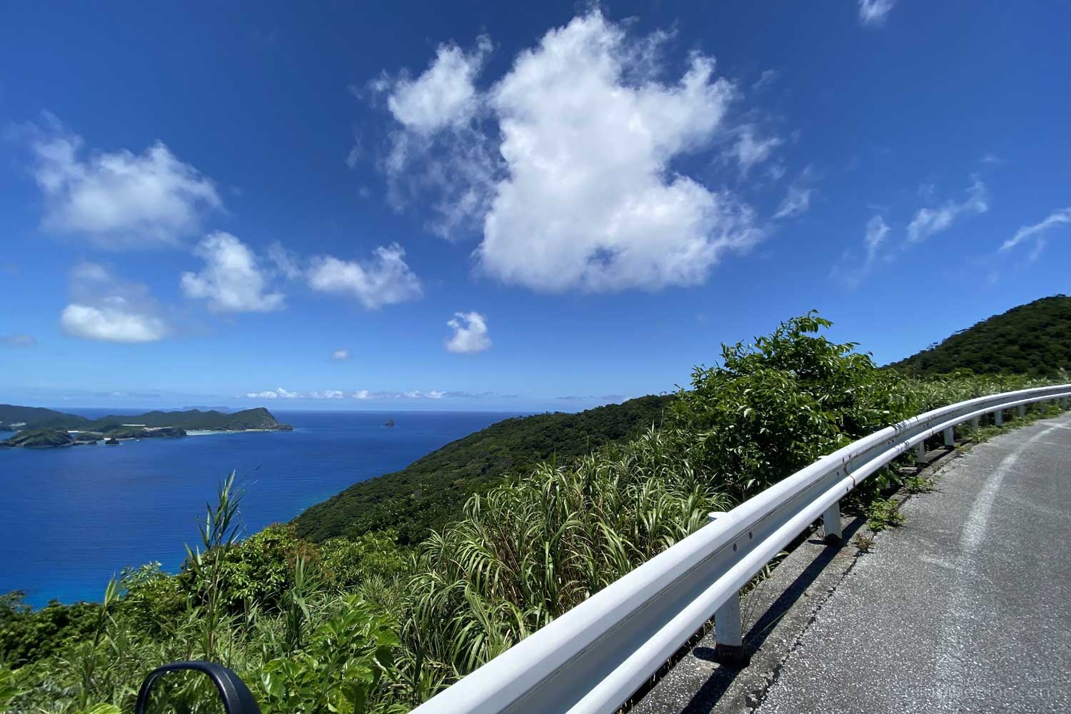 渡嘉敷島の山道から眺める慶良間ブルーの海